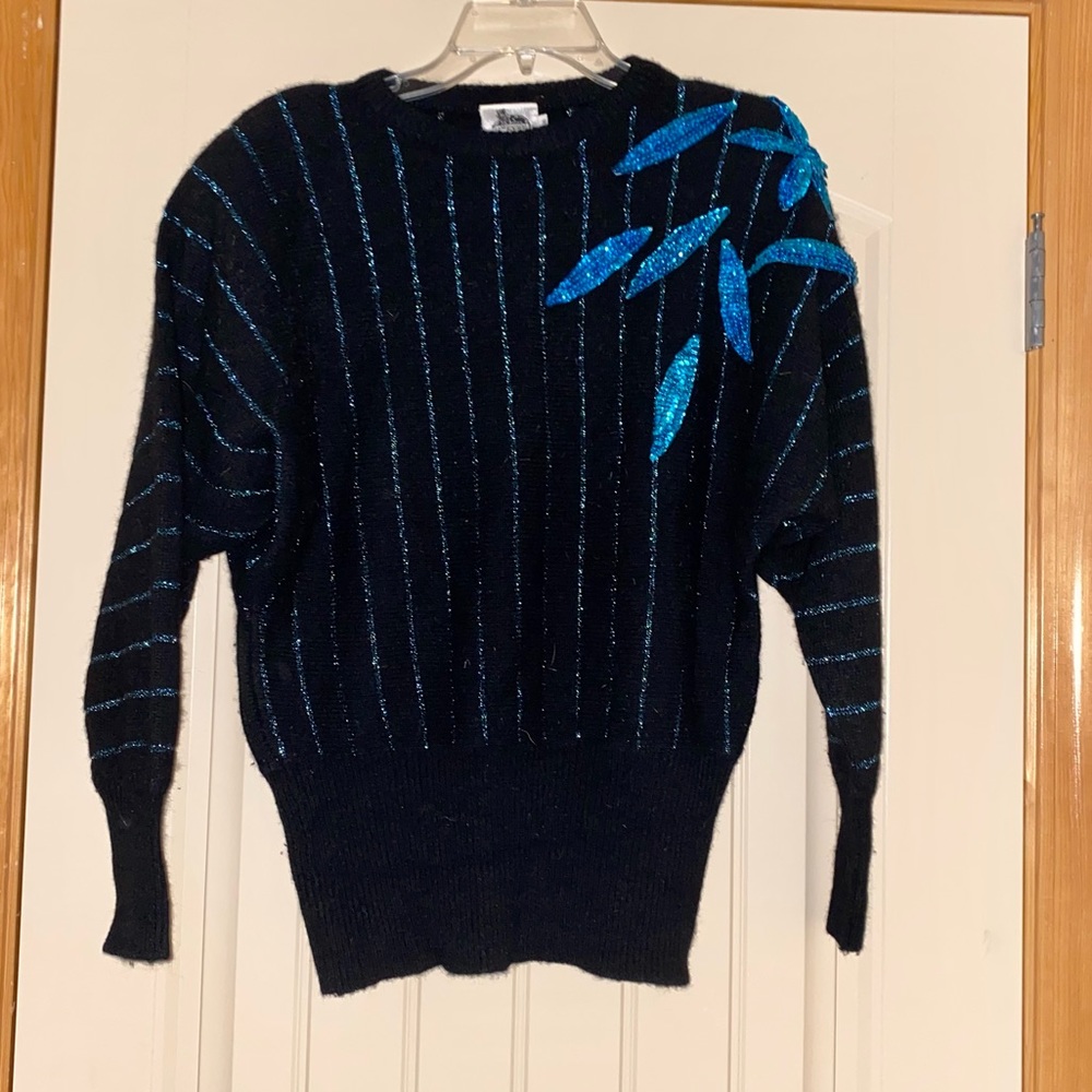La Panthera Vintage black wool / Angora sweater with stripes and sequins